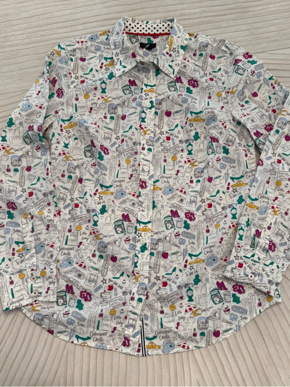 Talbots White New York City Doodle Pattern Button Up Cotton Shirt - Picture 8 of 10